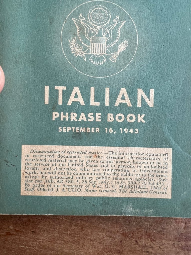 US Army Soldiers Italian Language Guide / Phrase book - Airborne - Ranger - Sicily - Italy - 1943 #2.1