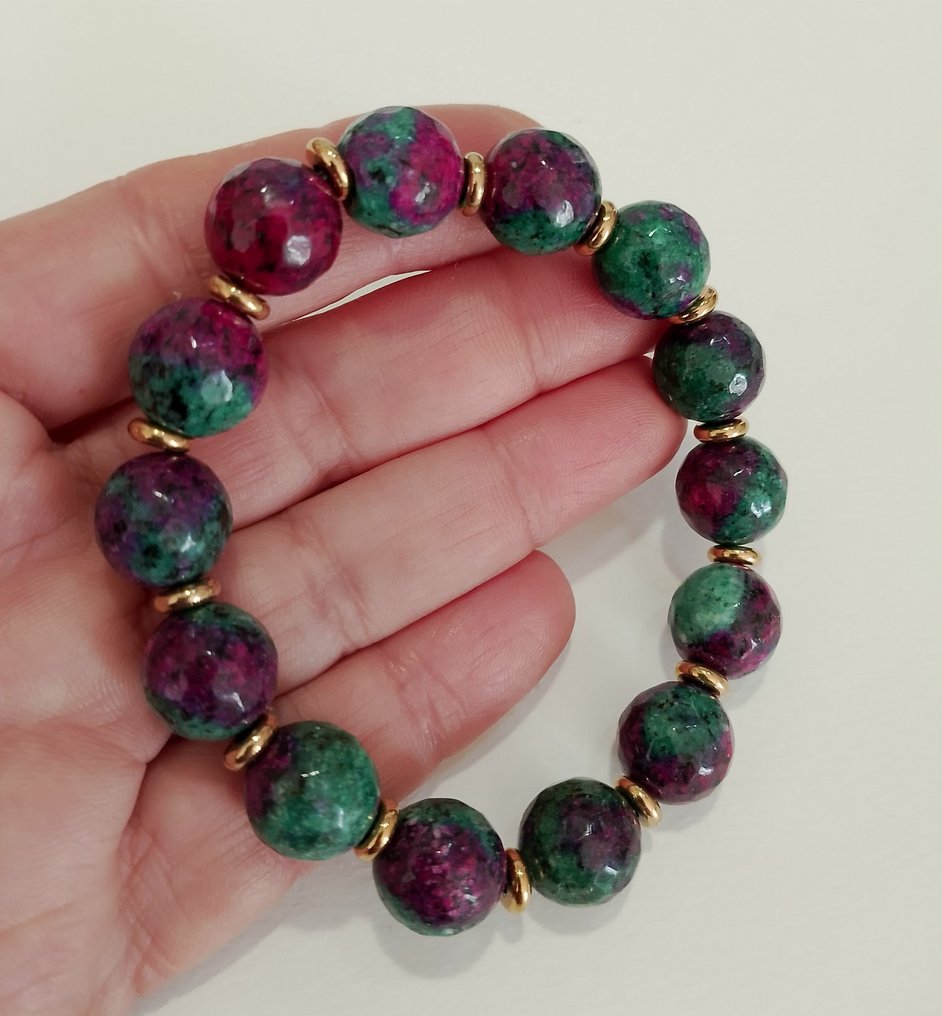 天然石材伊匹多特（Epidote）和佐伊石（Zoisite），紫色和绿色手链，华丽且独特，非常适合实现愿望。 - 手鈪 #1.0