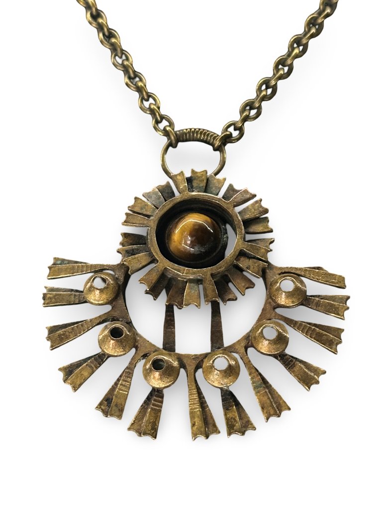 Pentti Sarpaneva - Occhio di gatto (crisoberillo) - Bronzo - Collana con ciondolo #2.1