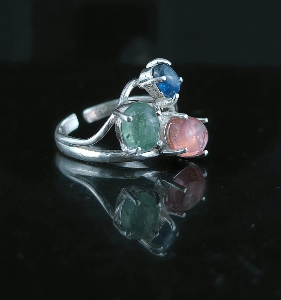 Kyanit - Sølv - Amulet ring - Turmalin #1.0