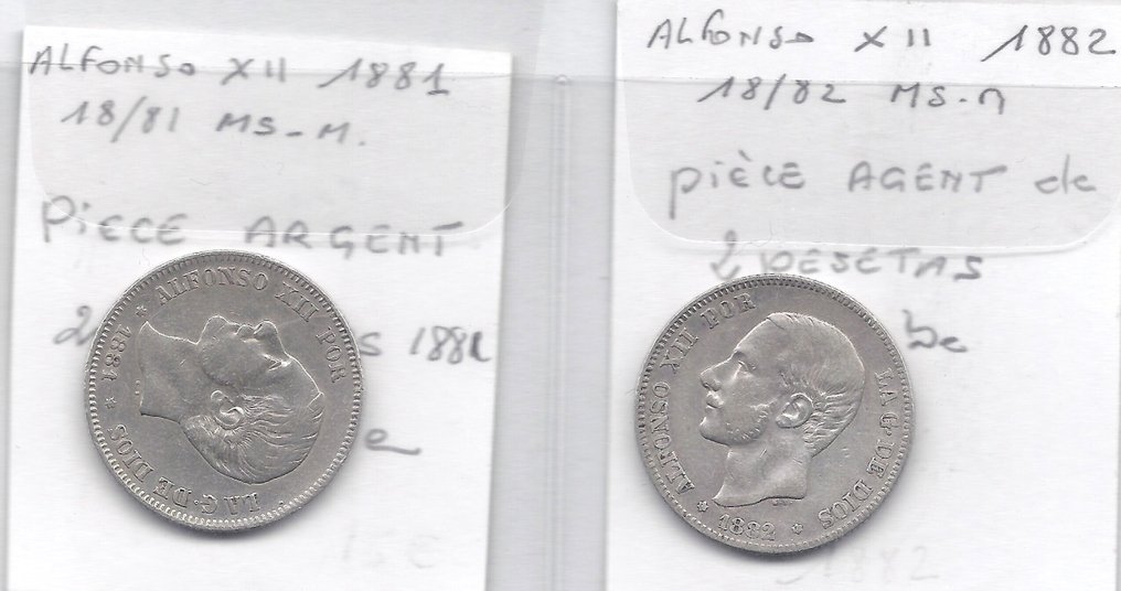 Regno di Spagna. Alfonso XII. 2 Pesetas 1881- 1882 - 1889 - 1905  (Senza prezzo di riserva) #1.0