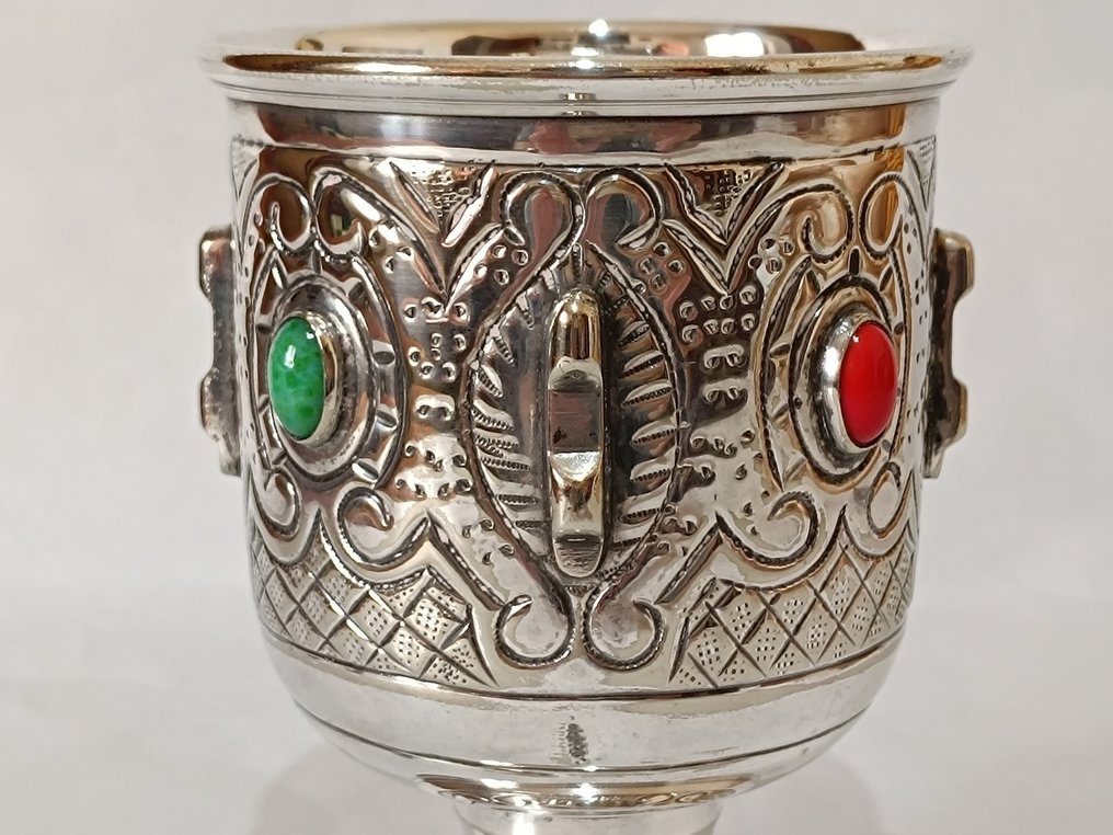 Κύπελλο Kiddush - επικαλλυμμένο με ασήμι alpaca - Εβραϊκό Νεο-Μπαρόκ Κύπελλο #4.3