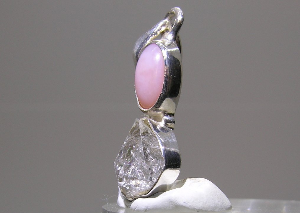 Herkimer Diamond & Pink Opal Pendant - Height: 34 mm - Width: 9 mm- 2.89 g - (1) #4.3