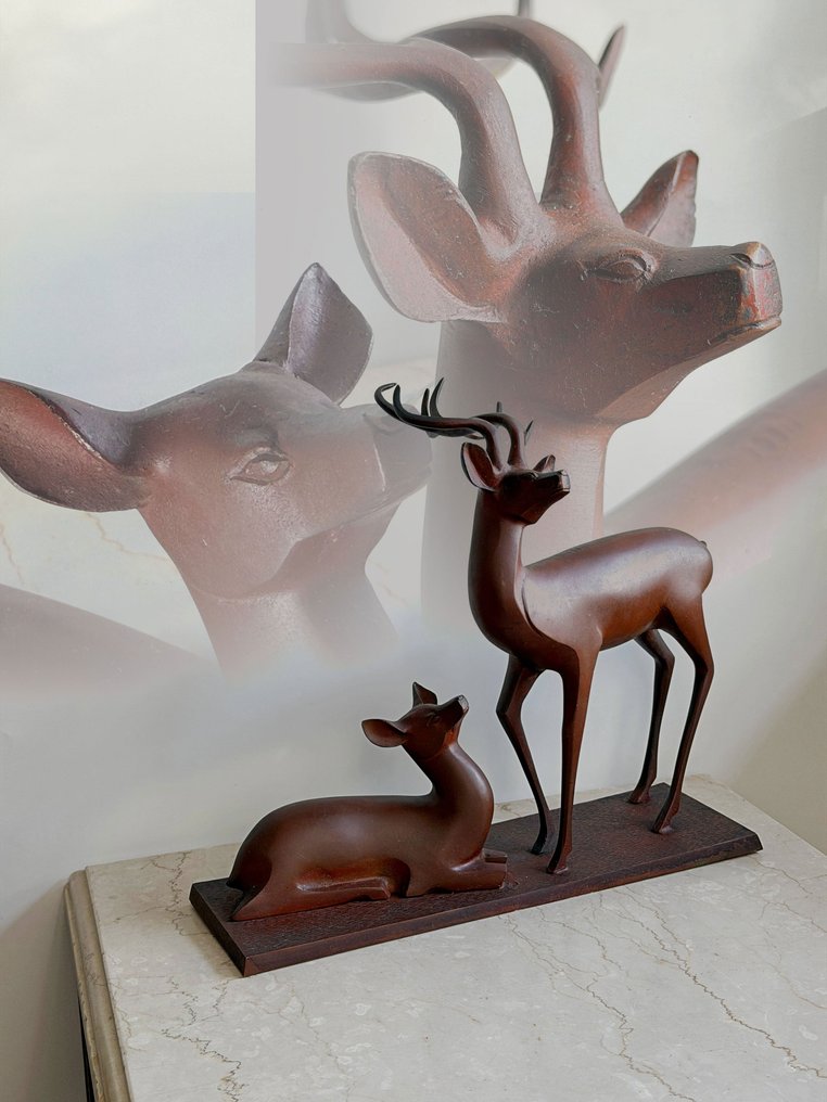 God's messenger stag and doe Deers - Statua Bronzo - Giappone #1.0