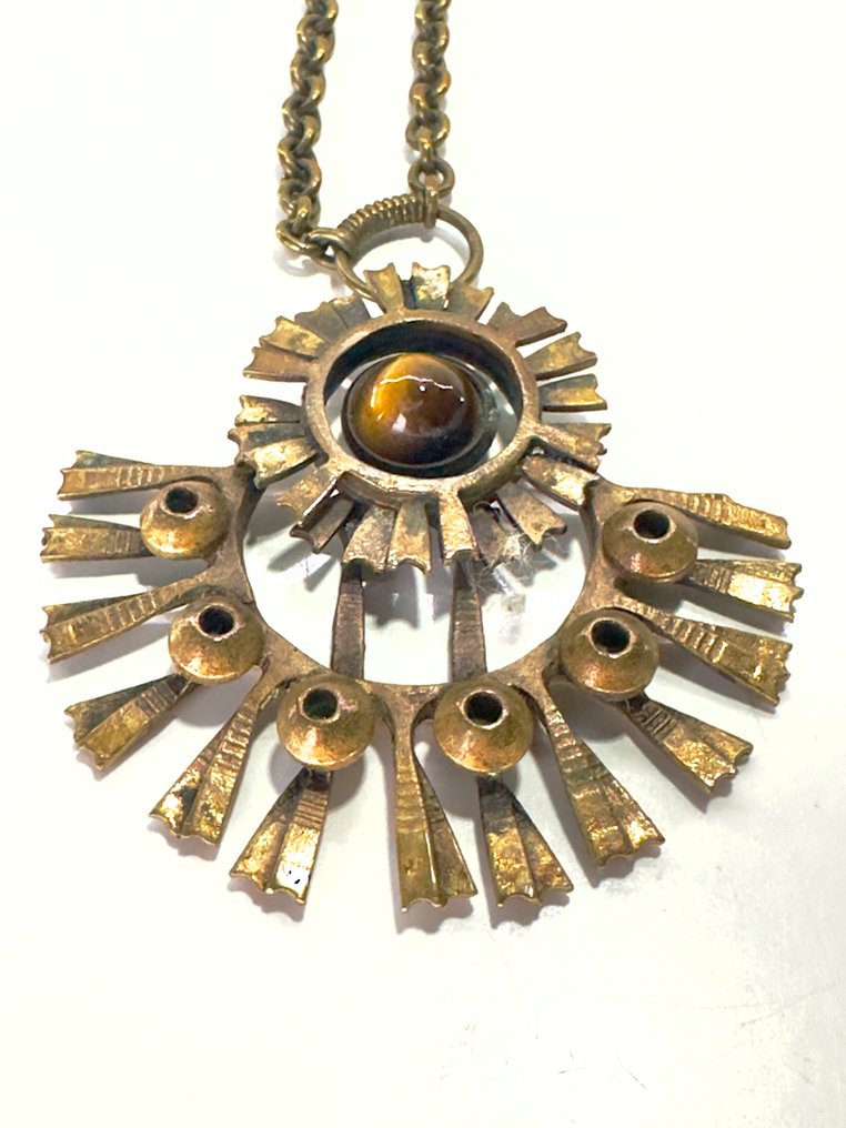 Pentti Sarpaneva - Occhio di gatto (crisoberillo) - Bronzo - Collana con ciondolo #3.2