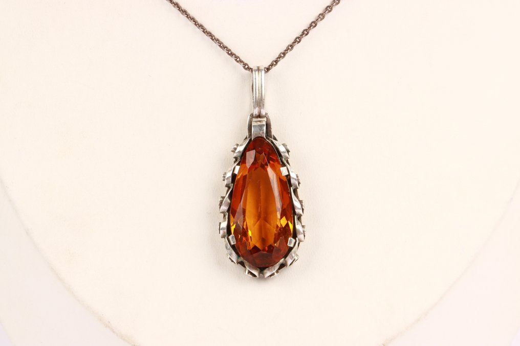 Senza prezzo di riserva - Collana con ciondolo Argento - Citrino degli anni '30 #1.0