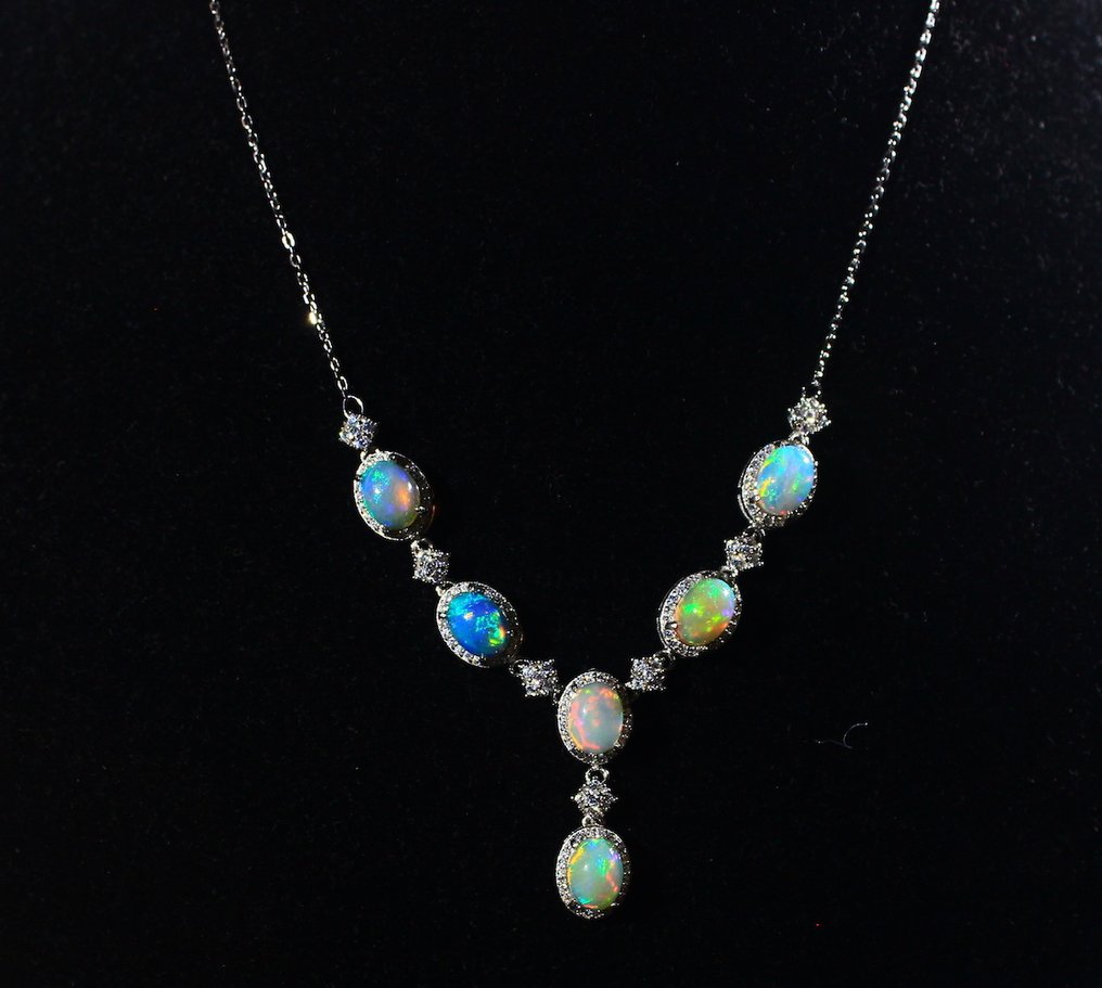 Ct. 39,60 Pietre de opal etiopian selectate Colier din argint 925- 7.92 g #2.1