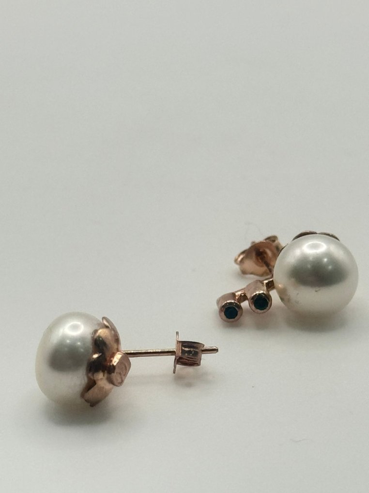 沒有保留價 - 耳環 - 9 節 銀, 玫瑰金 珍珠 - 祖母綠 #3.2