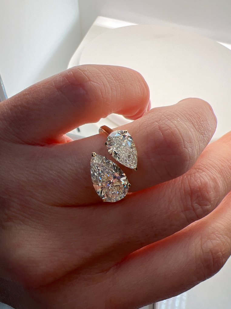 Sormus - 14 kt. Keltakulta -  4.04ct. tw. Timantti (Laboratoriossa kasvatettu) #4.3