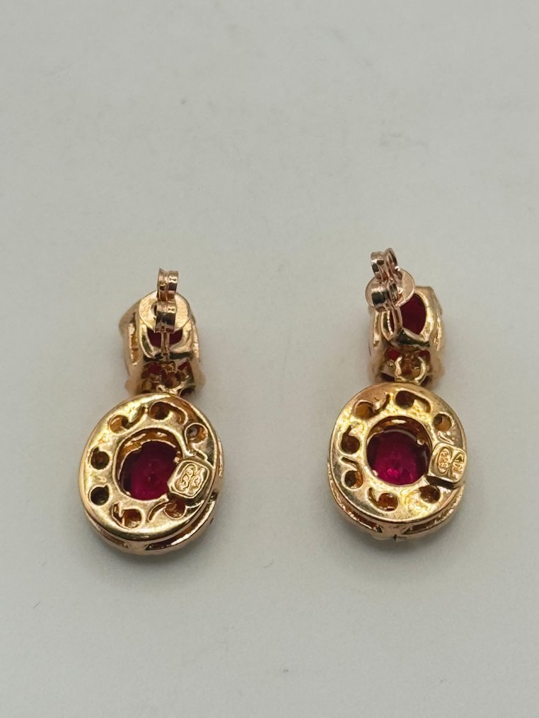 沒有保留價 - 耳環 - 9 節 銀, 玫瑰金 紅寶石 - 鉆石 #4.3