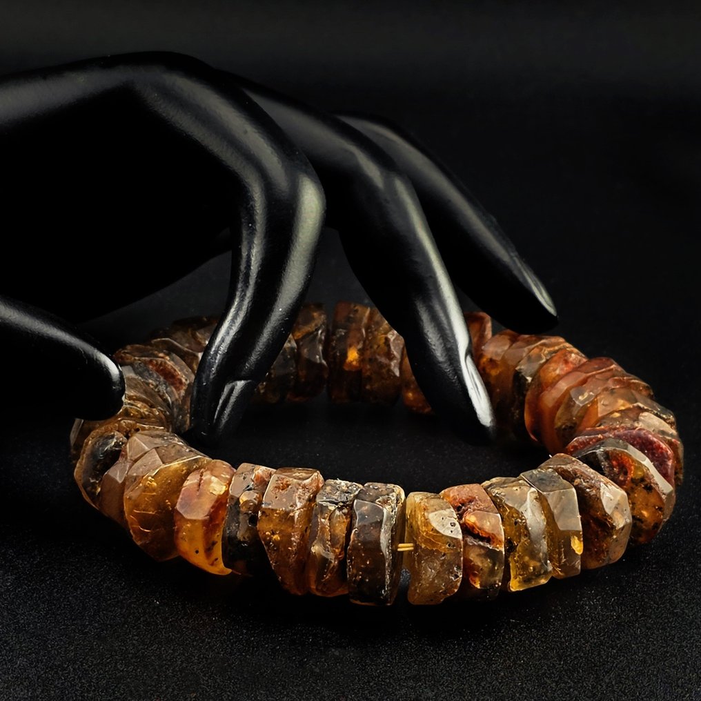 原始49克波罗的海琥珀手链——深柯纳克色调的自然化石段 - 琥珀  (没有保留价) #2.1