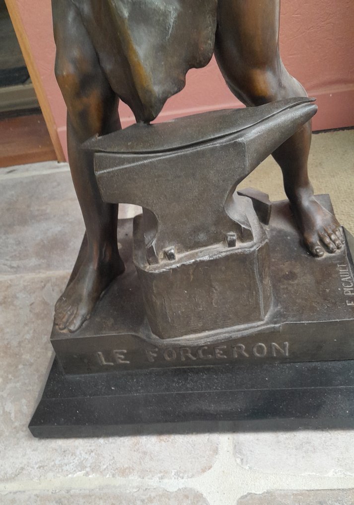 Emile Picault (1833-1915) - Αγαλματίδιο, Le Forgeron - 86 cm - Ψευδάργυρος #3.2