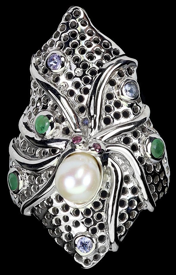 Nincs minimálár - Gyűrű Ezüst Smaragd - Tanzanit - természetes drágakövek #3.2