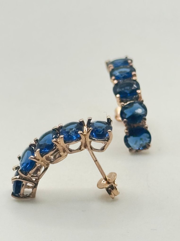 没有保留价 - 耳环 - 9 kt. 银, 玫瑰金 蓝宝石 #1.0