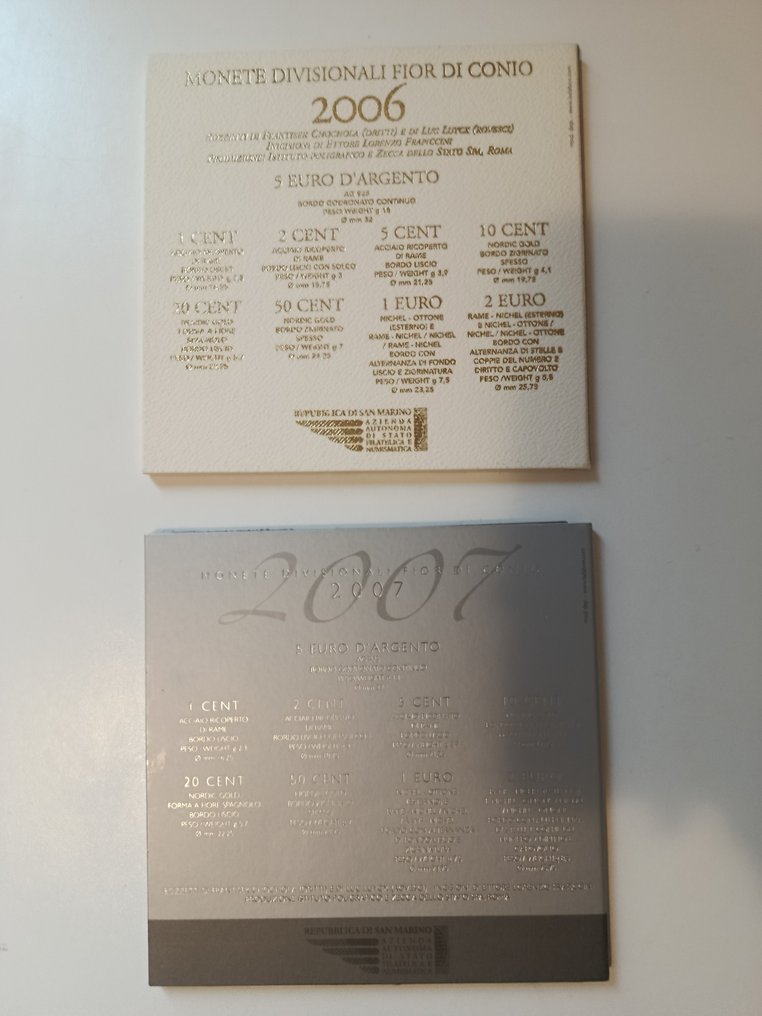 San Marino. Year Set (BU) 2006/2007 (2 sets) (Ingen reservasjonspris) #1.0