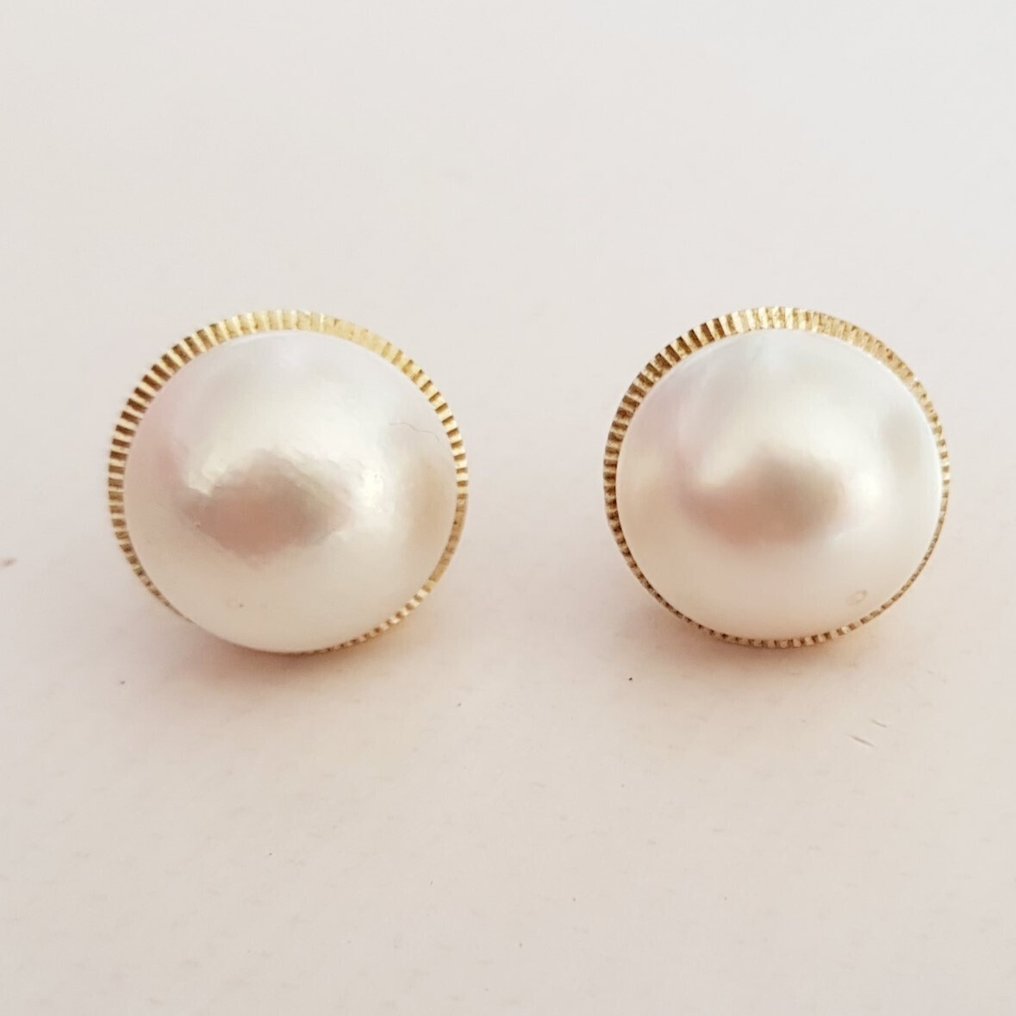 耳环 - 18K包金 黄金 珍珠 #1.0