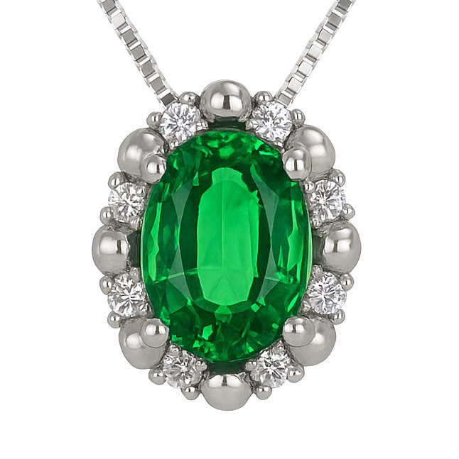 Halskæde med vedhæng - 18 kraat Hvidguld -  0.77ct. tw. Smaragd - Diamant #1.0