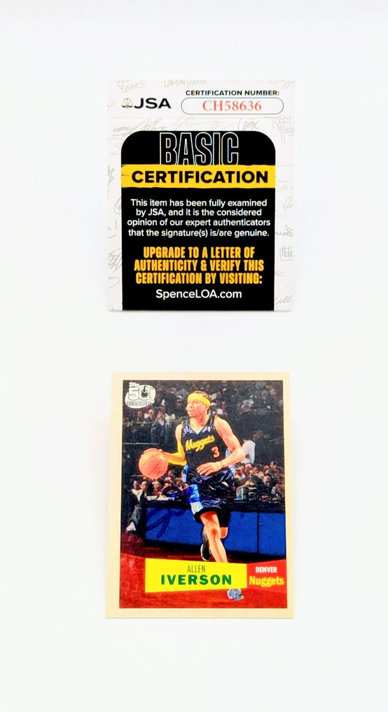 Allen Iverson - 2007 - Cartão de Troca Autografado de Allen Iverson, 2007 Topps 50º Aniversário nº 33, com Certificado JSA #1.0