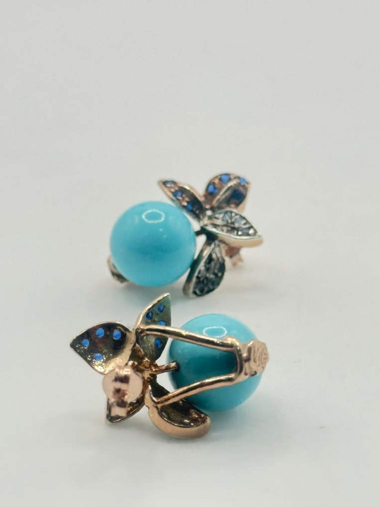 χωρίς τιμή ασφαλείας - Σκουλαρίκια - 9 kt. Ασημί, Ροζ χρυσό Τυρκουάζ - Ζαφείρι #2.1