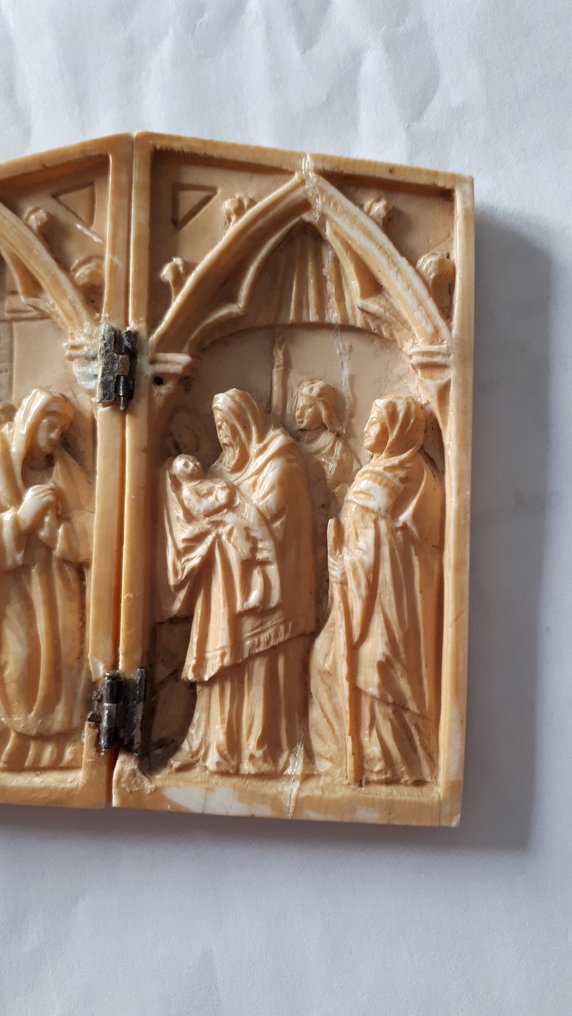 浮雕, Tweeluik: opdracht van Jezus in de tempel (zie Lucas 2,22-39) - 8.4 cm - 象牙 #3.2