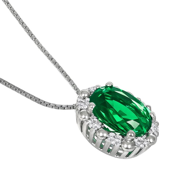 Halskæde med vedhæng - 18 kraat Hvidguld -  0.77ct. tw. Smaragd - Diamant #3.2