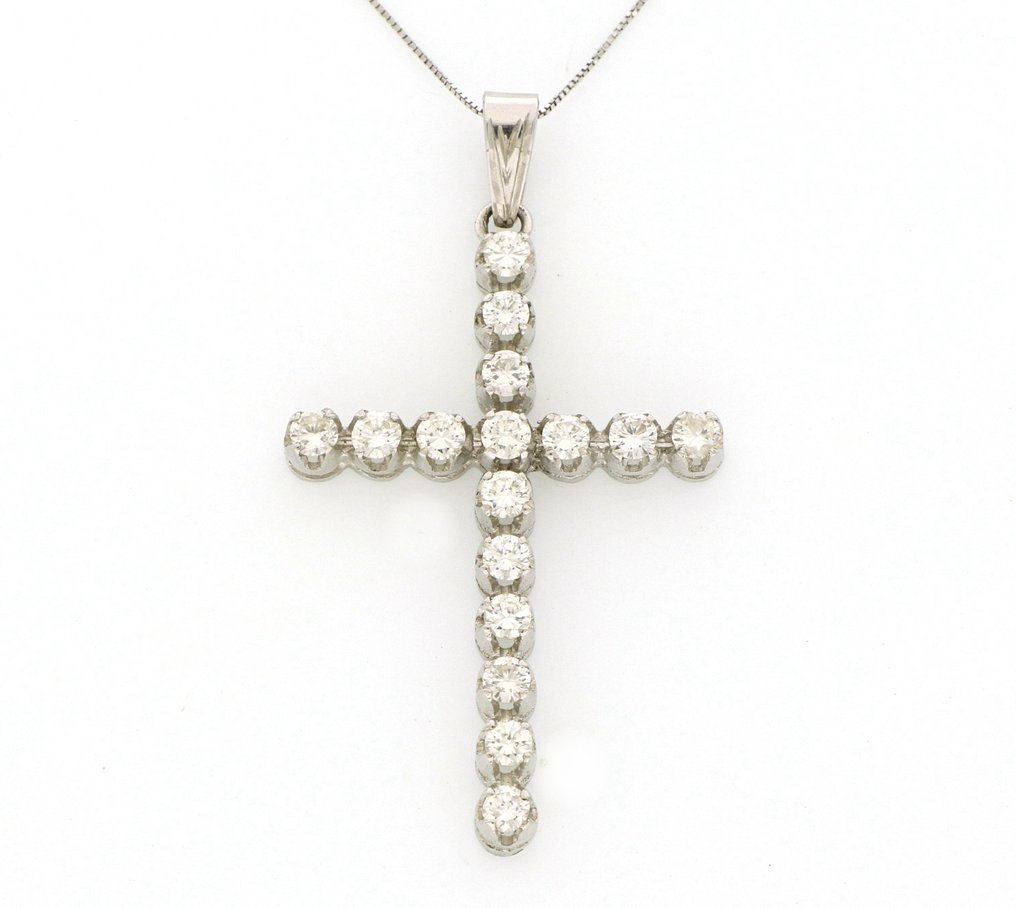 没有保留价 - 吊坠项链 - 18K包金 白金 -  1.00ct. tw. 钻石 (天然)  #1.0