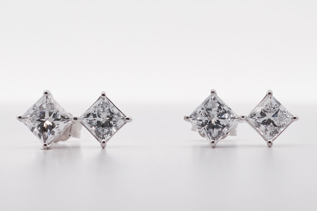 χωρίς τιμή ασφαλείας - Σκουλαρίκια - 14 καράτια Λευκός χρυσός -  2.85ct. tw. Διαμάντι (Εργαστηριακής καλλιέργειας) #1.0