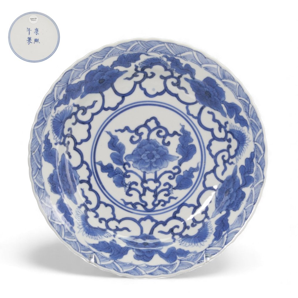 Lotusbloemen - Tányér - Porcelán - jelölt: Kangxi #1.0