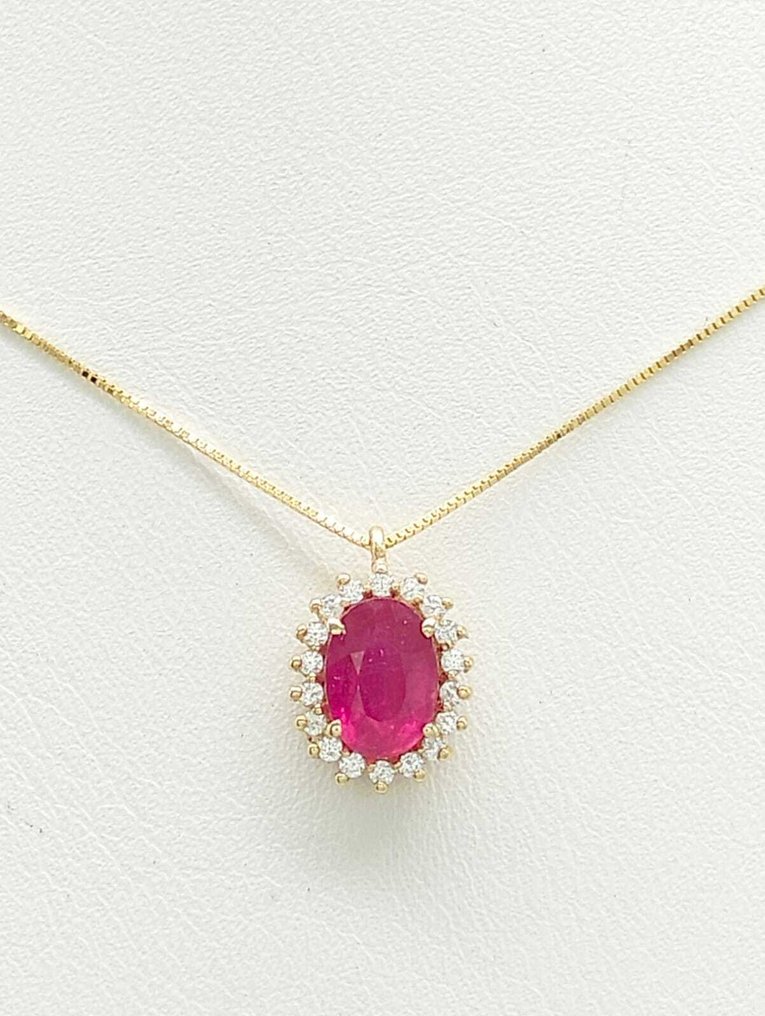 No reserve price - Necklace - 14 kt. Yellow gold Ruby - Diamond #3.2