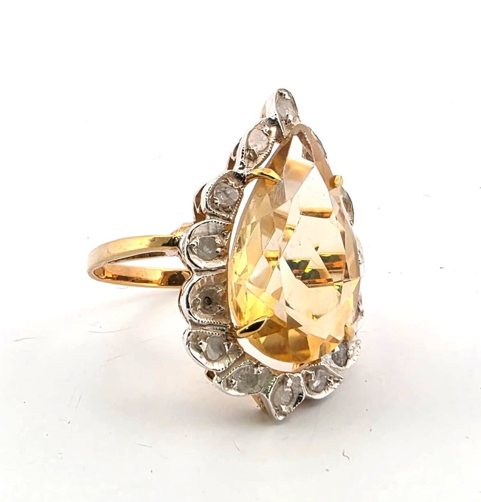 Nincs minimálár - Gyűrű Ezüst Citrin - Gyémánt #1.0