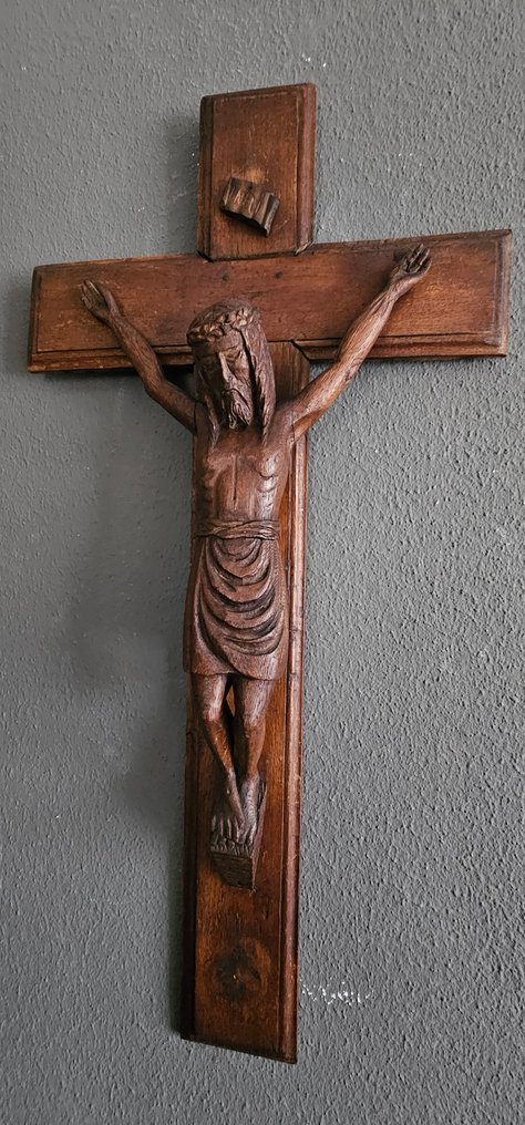  Kors - Egetræ - 1940-1950 - Groot håndlavet kirkekors - 78 cm  #1.0