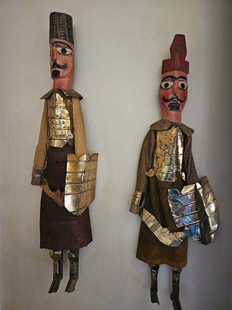 Ζεύγος μεγάλων ξύλινων μορφών πολεμιστή 76 εκ με μεταλλική πανοπλία. - Μαρόκο  (χωρίς τιμή ασφαλείας) #1.0