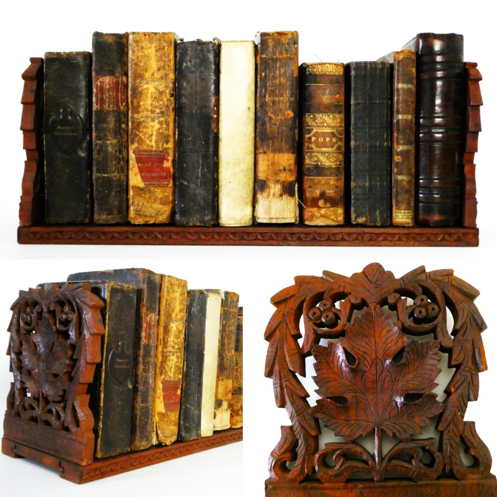 Handvervaardigd - Βιβλιοστάτες - Αναδιπλούμενη ραφιέρα / στηρίγματα βιβλίων ξύλινα με φυτικό μοτίβο. - Ξύλο - ραφιέρα βιβλίων #1.0