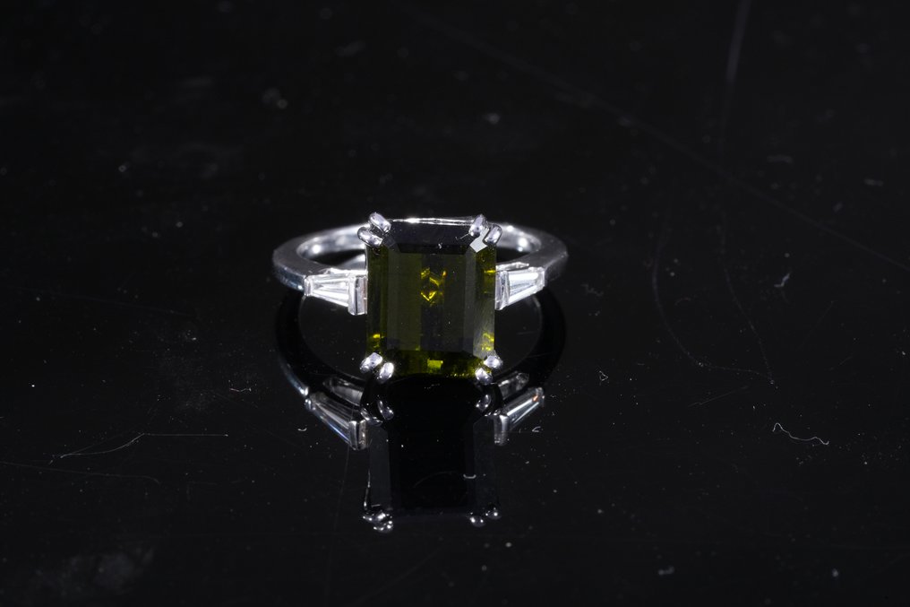 戒指 - 18 克拉 白金 -  4.63ct. tw. 電氣石 - 鉆石 #4.3