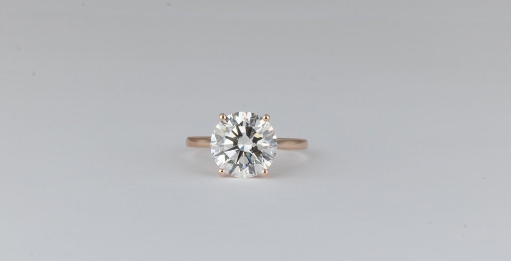 Ingen mindstepris - Ring - 14 karat Gulguld - 4.06ct. tw. Diamant (Laboratoriedyrket) - Round F-VVS2 #1.0