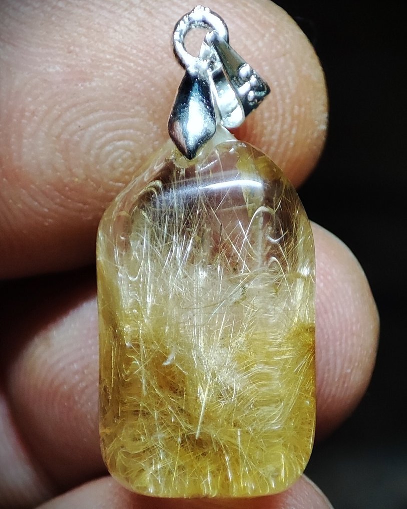 Ingen mindstepris smukt, sjældent, klart, gult rutineret krystal-quarts vedhæng i 925 sølv, pinch. - Vedhæng #1.0