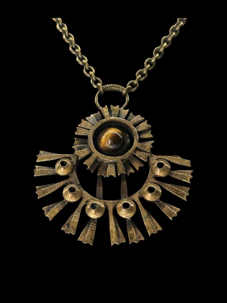 Pentti Sarpaneva - Occhio di gatto (crisoberillo) - Bronzo - Collana con ciondolo #1.0
