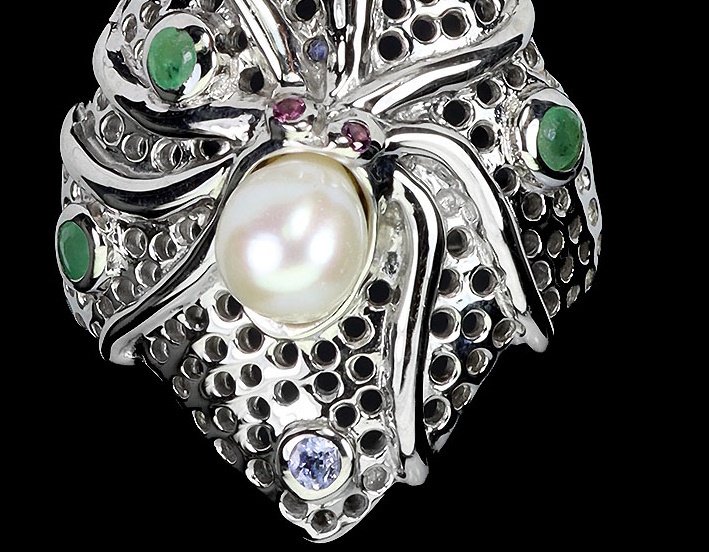 Nincs minimálár - Gyűrű Ezüst Smaragd - Tanzanit - természetes drágakövek #4.3