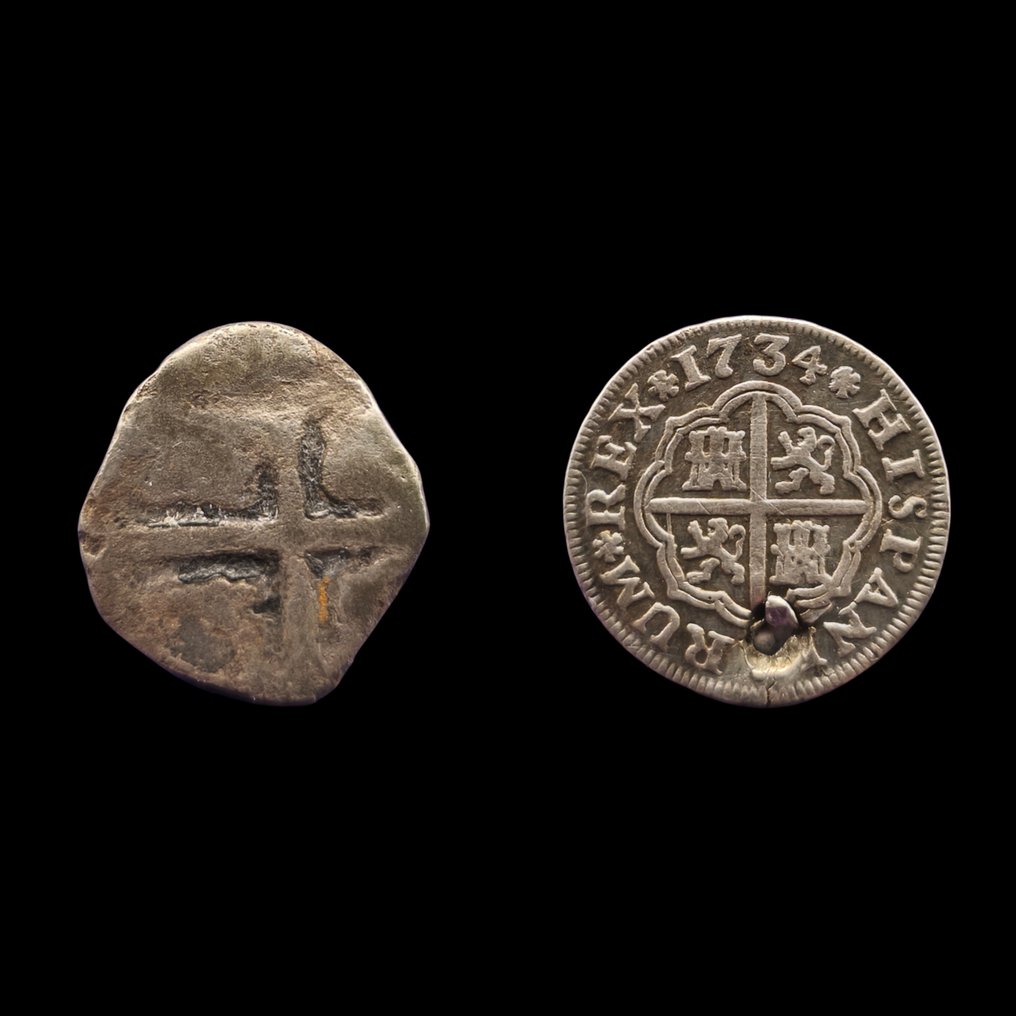 Ισπανία. Lote de 2 monedas de Real incl.: 1734, Sevilla  (χωρίς τιμή ασφαλείας) #1.0