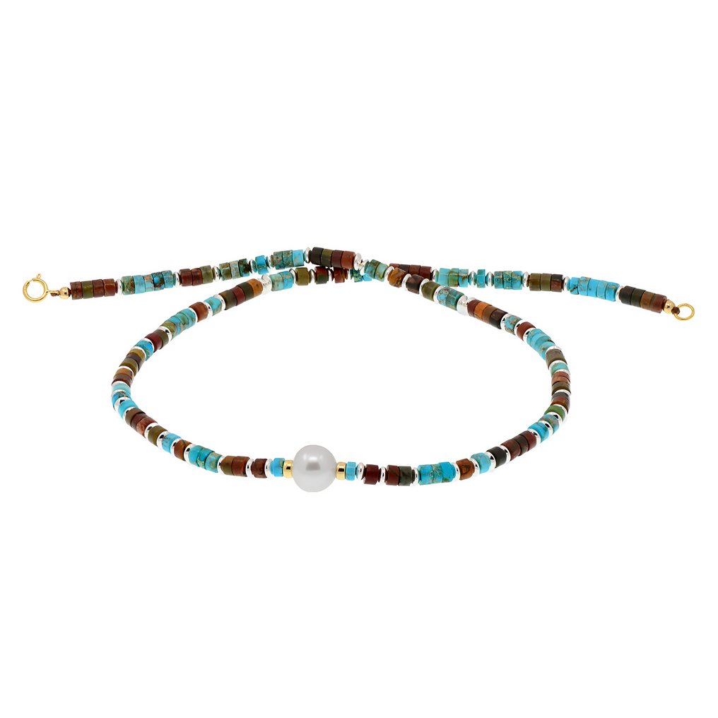 Ingen mindstepris - Halskæde - 18 kraat Gulguld, Sølv Perle - Blandede ædelsten #3.2