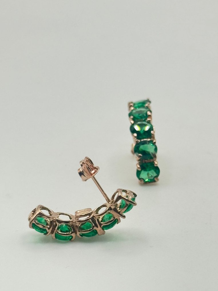 Sem preço de reserva - Brincos - 9 kt. Prata, Ouro rosa Esmeralda #2.1