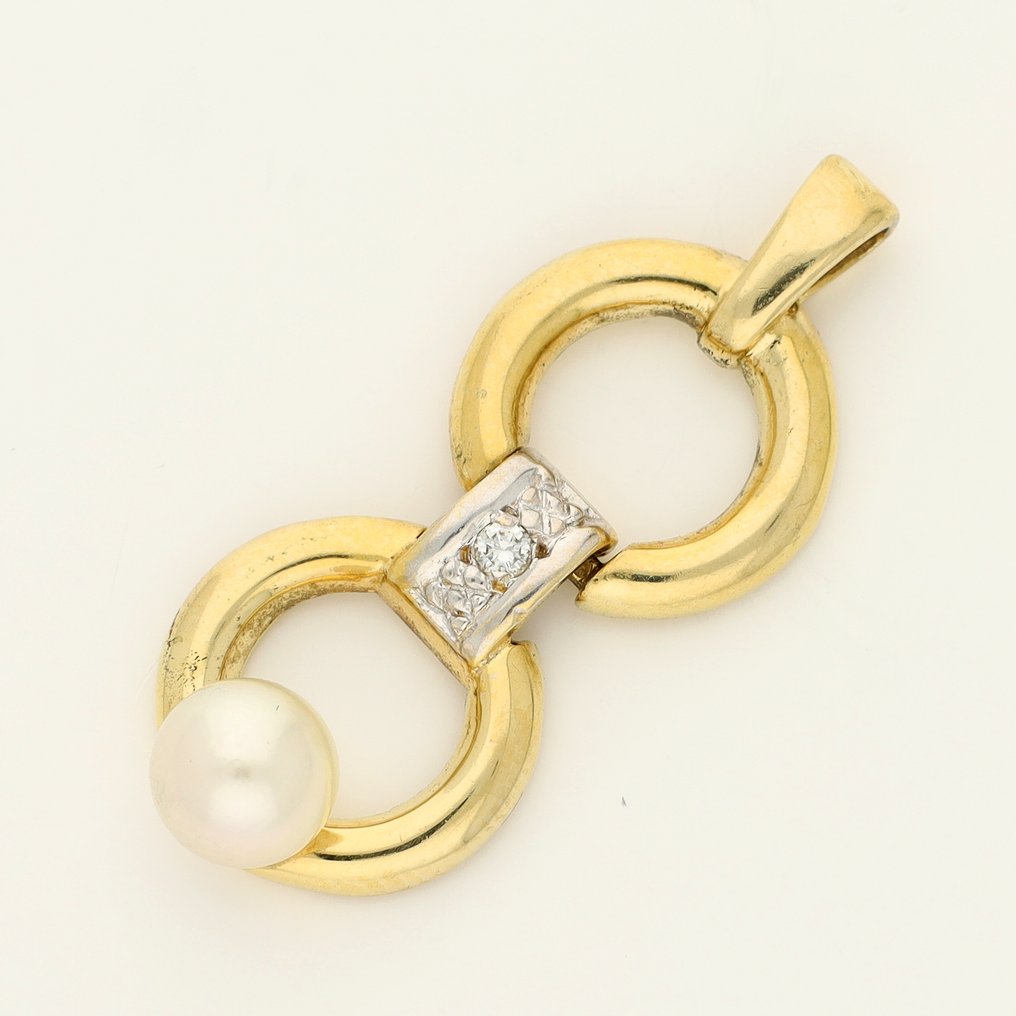 Κρεμαστό κόσμημα - 18 καράτια Κίτρινο χρυσό, Λευκός χρυσός - 0.01ct. tw. Διαμάντι (Φυσικό) #2.1