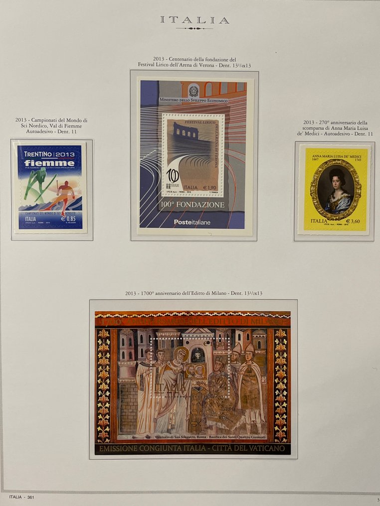 意大利 2013 - 意大利共和国2013年邮票，全新，带完整的胶水。 #1.0