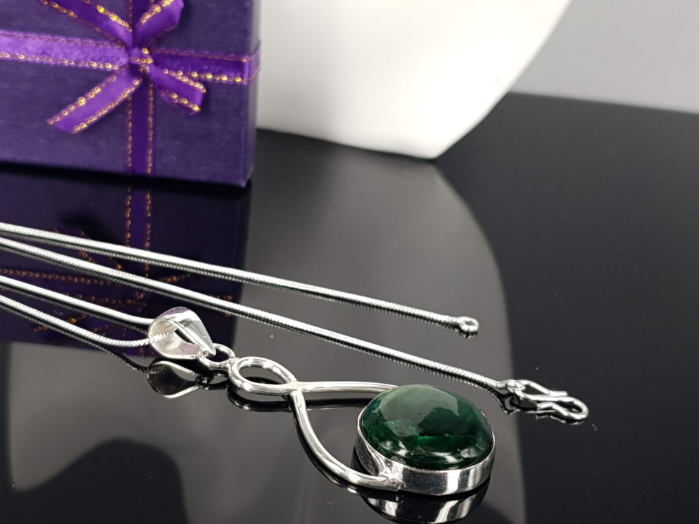 Ασημί, Φυσικός Πράσινος Λαβραδορίτης / Δωρεάν Αποστολή - Κρεμαστό κόσμημα #1.0