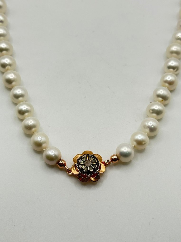 χωρίς τιμή ασφαλείας - Κολιέ Ασημί Μαργαριτάρι - Διαμάντι #1.0