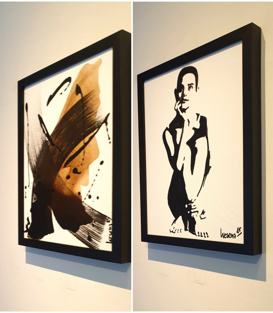 Liesens - Waiting in an abstract world ( handpainted on canvas) Lot van 2 #1.0