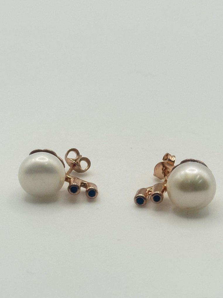 沒有保留價 - 耳環 - 9 節 銀, 玫瑰金 珍珠 - 藍寶石 #1.0