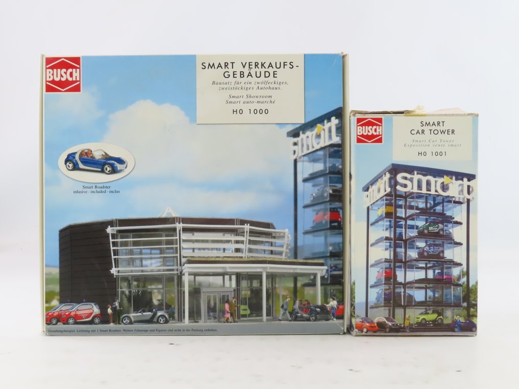 Busch H0 - 1000/1001 - Modelltog byggesett (2) - 2 byggesett fra Smart forhandler med Smart salgs-tårn og antall Smart-kjøretøy. #1.0