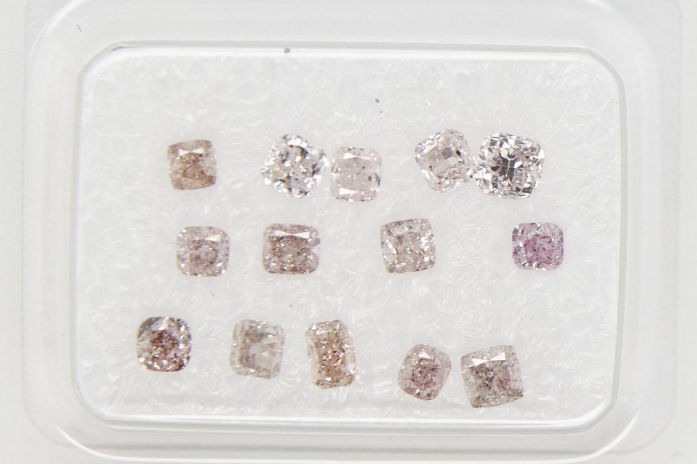 Utan reservationspris - 14 pcs Diamant (Natural) - 1.00 ct - Kudd - VS1, VS2, SI1, SI2, I1 - Gem Report Antwerpen (GRA) #2.1