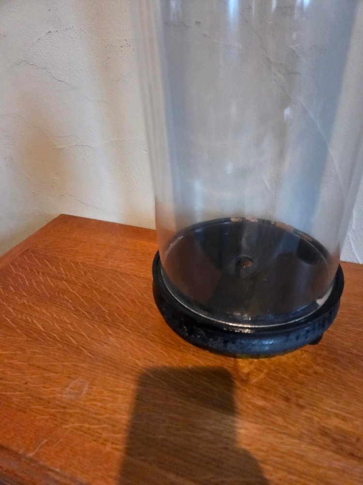 Globe - stolp - antiek - 1901-1920 - Antique round bell jar, original wooden base, dimensions: height without base: +/- 46 cm, diameter: #2.1